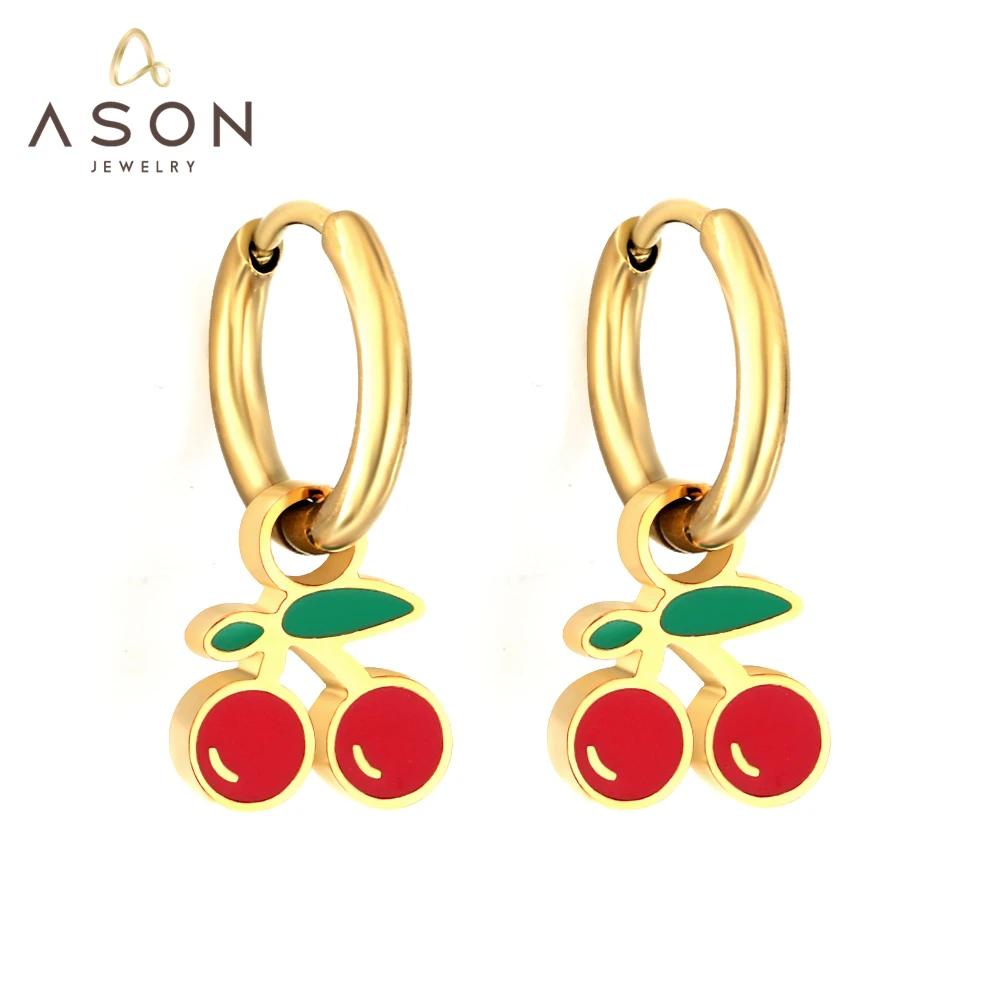 ASONSTEEL Cute Red Cherry Round Circle Ring Drop Earrings Piercing Gold Color Stainless Steel For Women Girl Modern Jewelry
ASONSTEEL Cute Red Cherry Round Circle Ring Drop Earrings Piercing Gold Color Stainless Steel For Women Girl Modern Jewelry