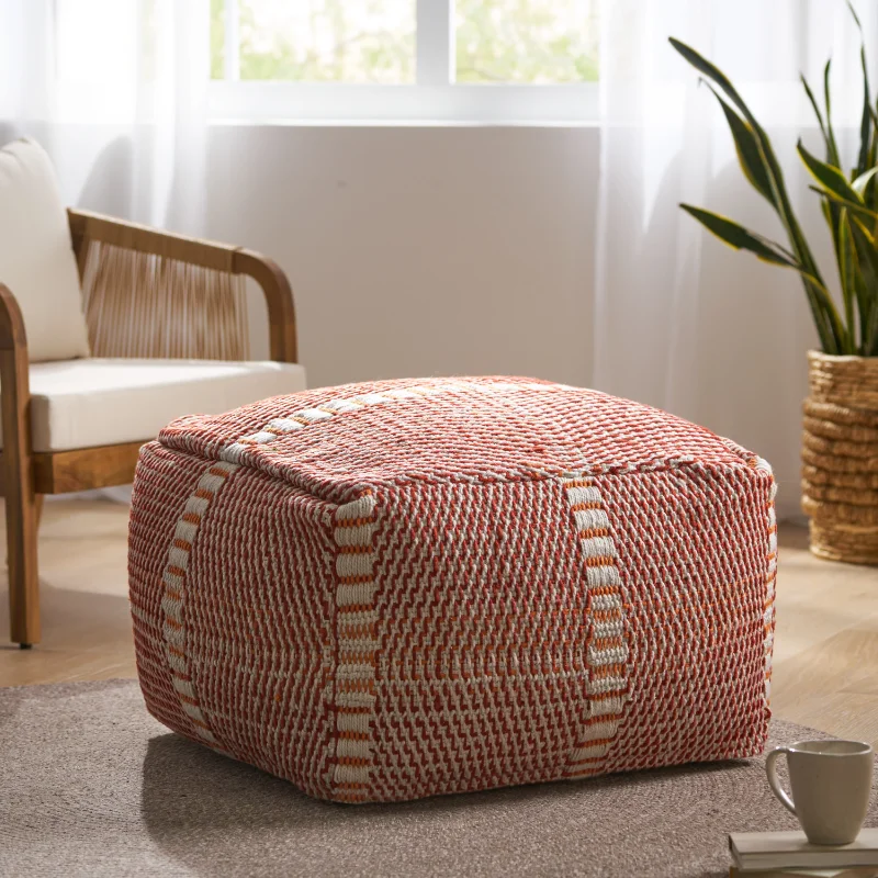 Atticus Outdoor Boho Handcrafted Water Resistant Rectangular Ottoman Pouf, Red and Orange 
Atticus Outdoor Boho Handcrafted Water Resistant Rectangular Ottoman Pouf, Red and Orange