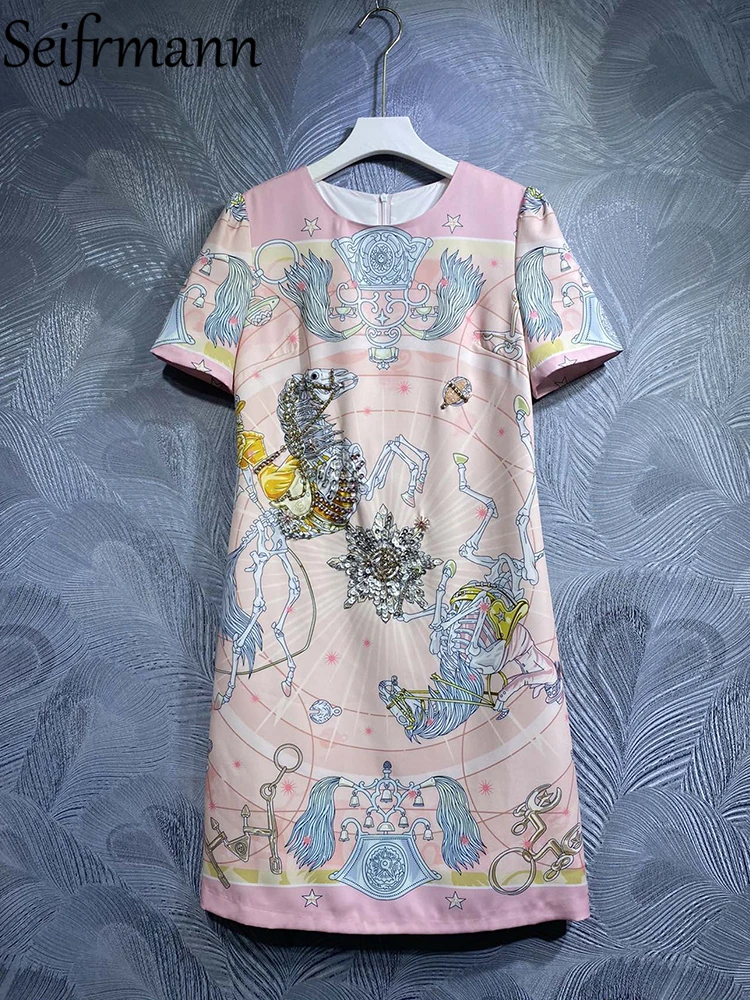 Seifrmann High Quality Summer Women Fashion Runway Midi Dress Short Sleeve Vintage Print Style Gorgeous Sequined A-Line Dresses
Seifrmann High Quality Summer Women Fashion Runway Midi Dress Short Sleeve Vintage Print Style Gorgeous Sequined A-Line Dresses