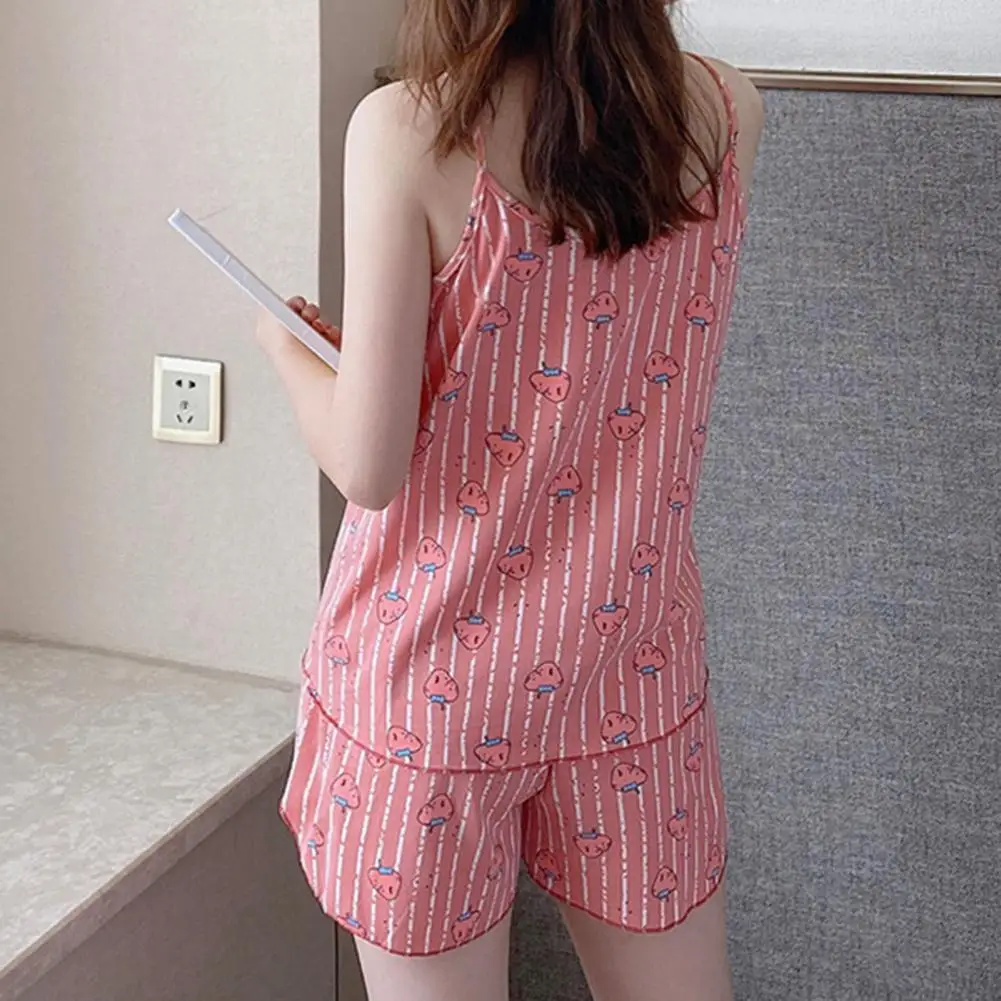 

2Pcs/Set Sleepwear Set Chic Suspenders Pajamas Camisole Short Suit Loose Fit Women Loungewear