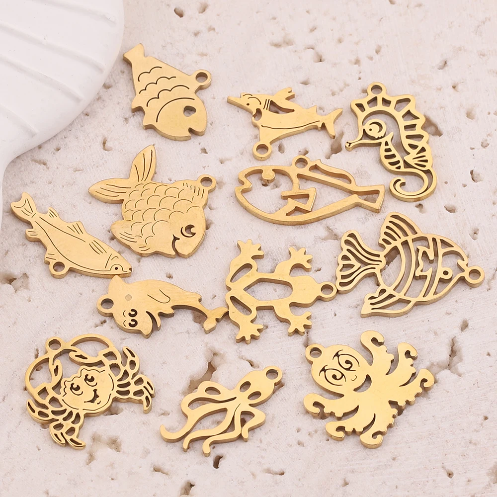 

5pcs Gold-Plate Stainless Steel Sea Shell Ocean Pendants Starfish Charms for Necklace DIY Anklet Bracelet Handmade Accessories