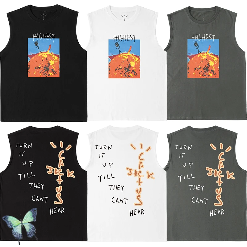 Travis Scott Sleeveless T-shirt Cactus Jack Sportswear Men Top 
Travis Scott Sleeveless T-shirt Cactus Jack Sportswear Men Top