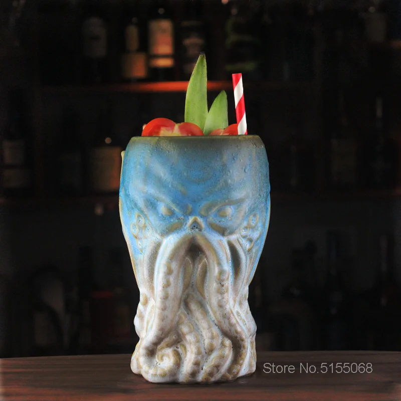 

Старинные керамические чашки в виде осьминога, чашка, бокал для коктейлей, тропический стиль, смешанный стакан для вина, коктейльный коктей...