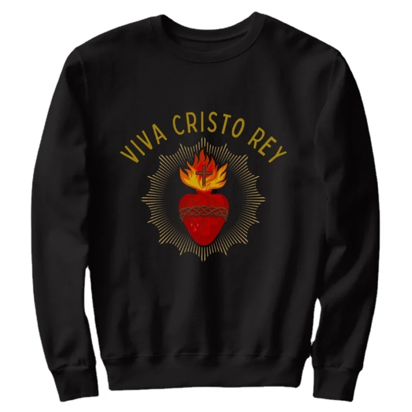 

Viva Cristo Rey Catholic Cristeros Sacred Heart Sweatshirts New 100% Cotton Comfortable Casual Mens Streetwear