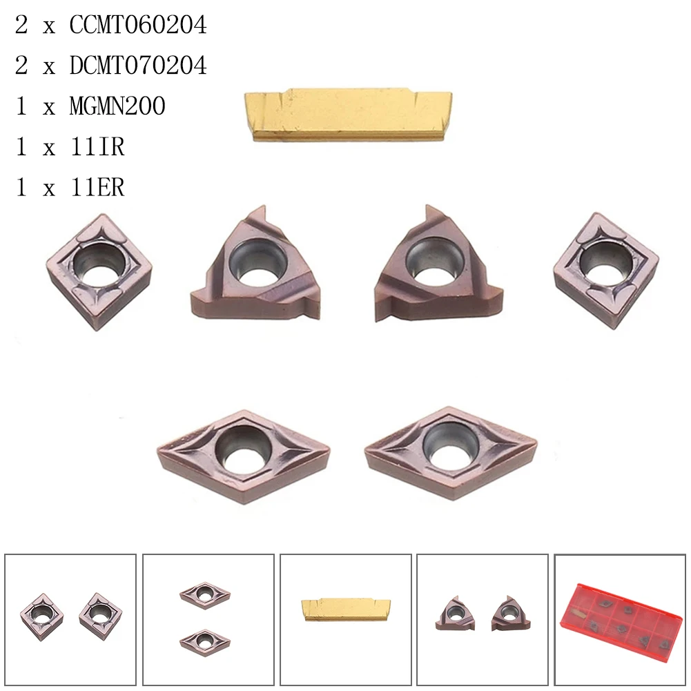 7pcs Carbide Insert Set For 10mm Shank Lathe Boring Bar Turning Tool Holder CCMT060204 DCMT070204 MGMN200/11IR/11ER Turning Tool
7pcs Carbide Insert Set For 10mm Shank Lathe Boring Bar Turning Tool Holder CCMT060204 DCMT070204 MGMN200/11IR/11ER Turning Tool