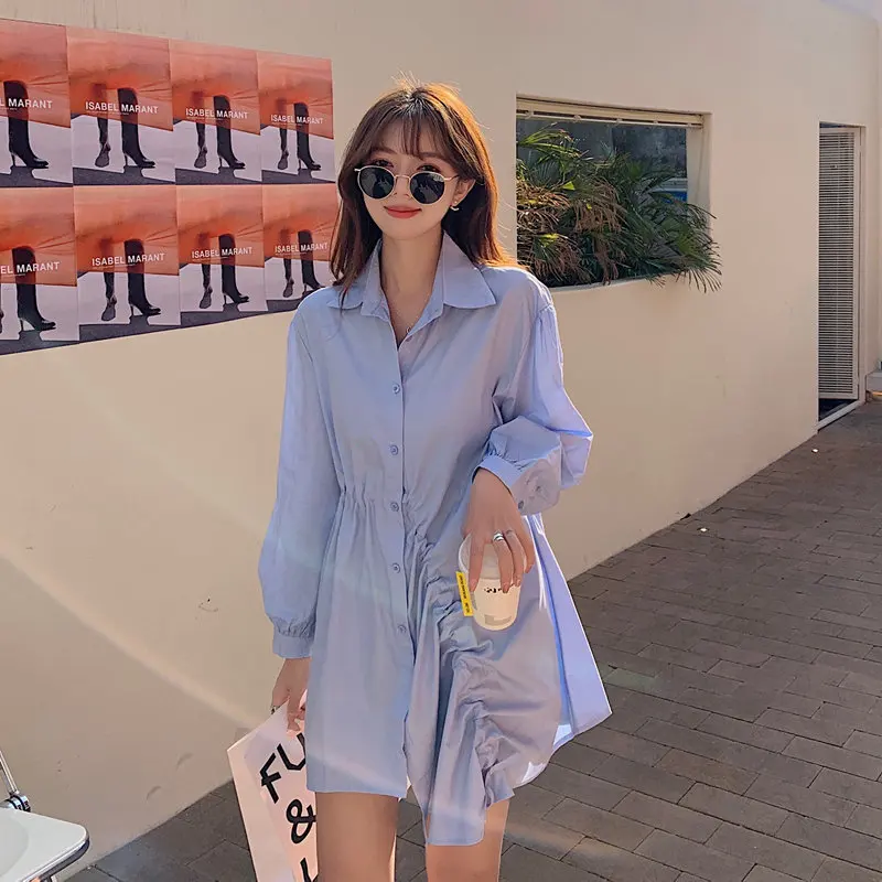 Pure Color Single Breasted New Spring Women Dress Fashion Korean Style Irregular Wrinke Dress Long Sleaves Female Shirt Dress
Pure Color Single Breasted New Spring Women Dress Fashion Korean Style Irregular Wrinke Dress Long Sleaves Female Shirt Dress