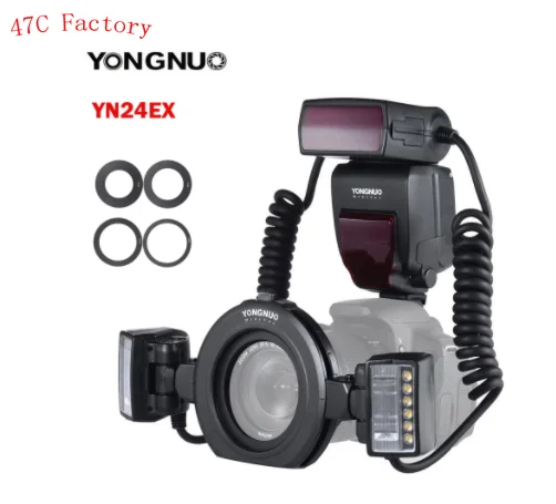 

YN24EX YN24 EX E-TTL Twin Lite Macro Ring Flash Speedlite for Canon Cameras with Dual Flash Head 4pcs Adapter Rings