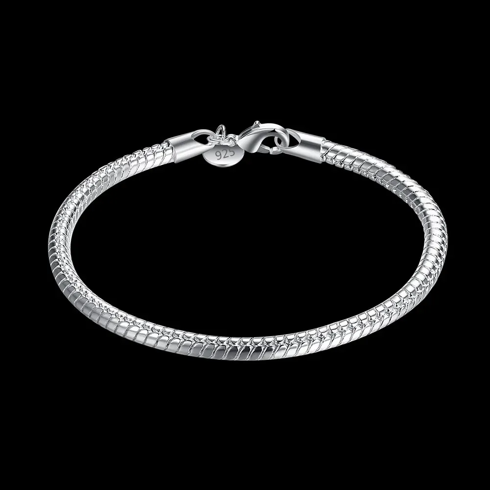 Hot new 925 Silver Color Bracelets for women men 3MM snake bone chain Wedding party Gifts high quality Fashion Jewelry
Hot new 925 Silver Color Bracelets for women men 3MM snake bone chain Wedding party Gifts high quality Fashion Jewelry