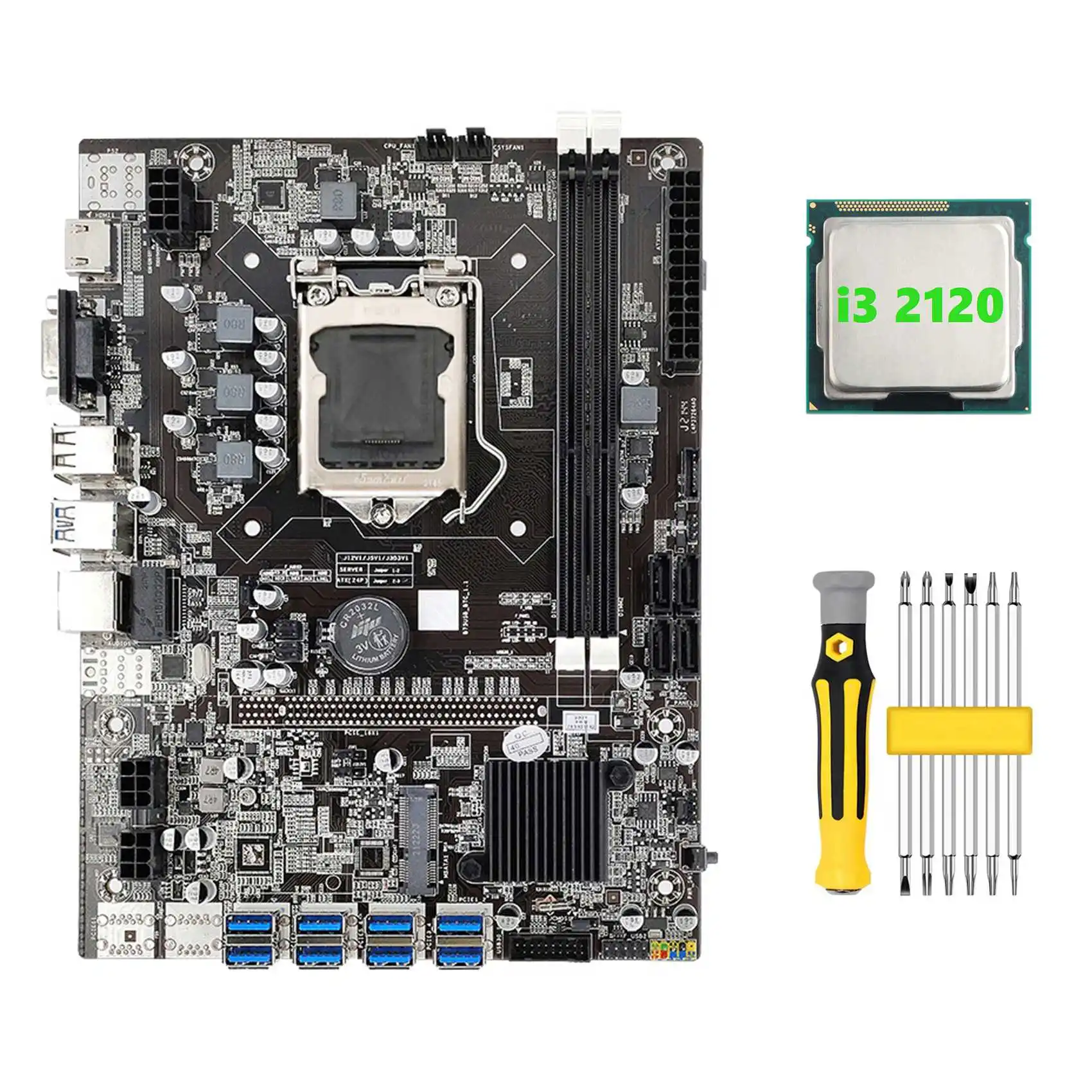 B75 USB Mining Motherboard 8XPCIE to USB+I3 2120 CPU+Screwdriver Set LGA1155 MSATA DDR3 B75 ETH Miner Motherboard
B75 USB Mining Motherboard 8XPCIE to USB+I3 2120 CPU+Screwdriver Set LGA1155 MSATA DDR3 B75 ETH Miner Motherboard