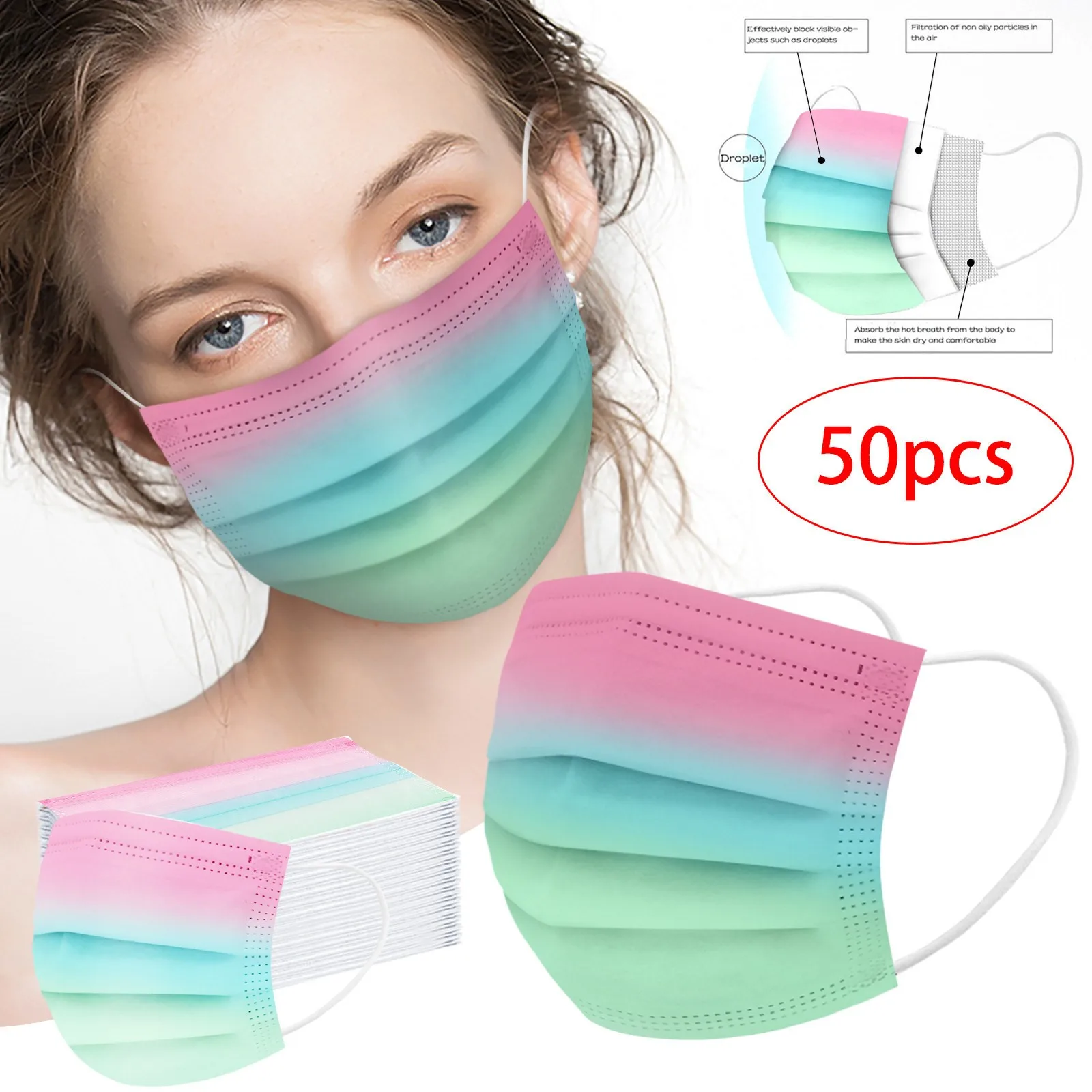 

10 шт., одноразовые маски для лица для взрослых, 4 слоя