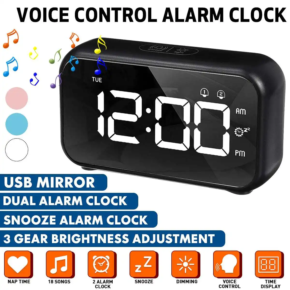 Alarm Clock Mirror Surface LED Music Bed Independent Alarm Switch Digital Clocks Snooze Funtion For Bedrooms Table Clock Home
Alarm Clock Mirror Surface LED Music Bed Independent Alarm Switch Digital Clocks Snooze Funtion For Bedrooms Table Clock Home