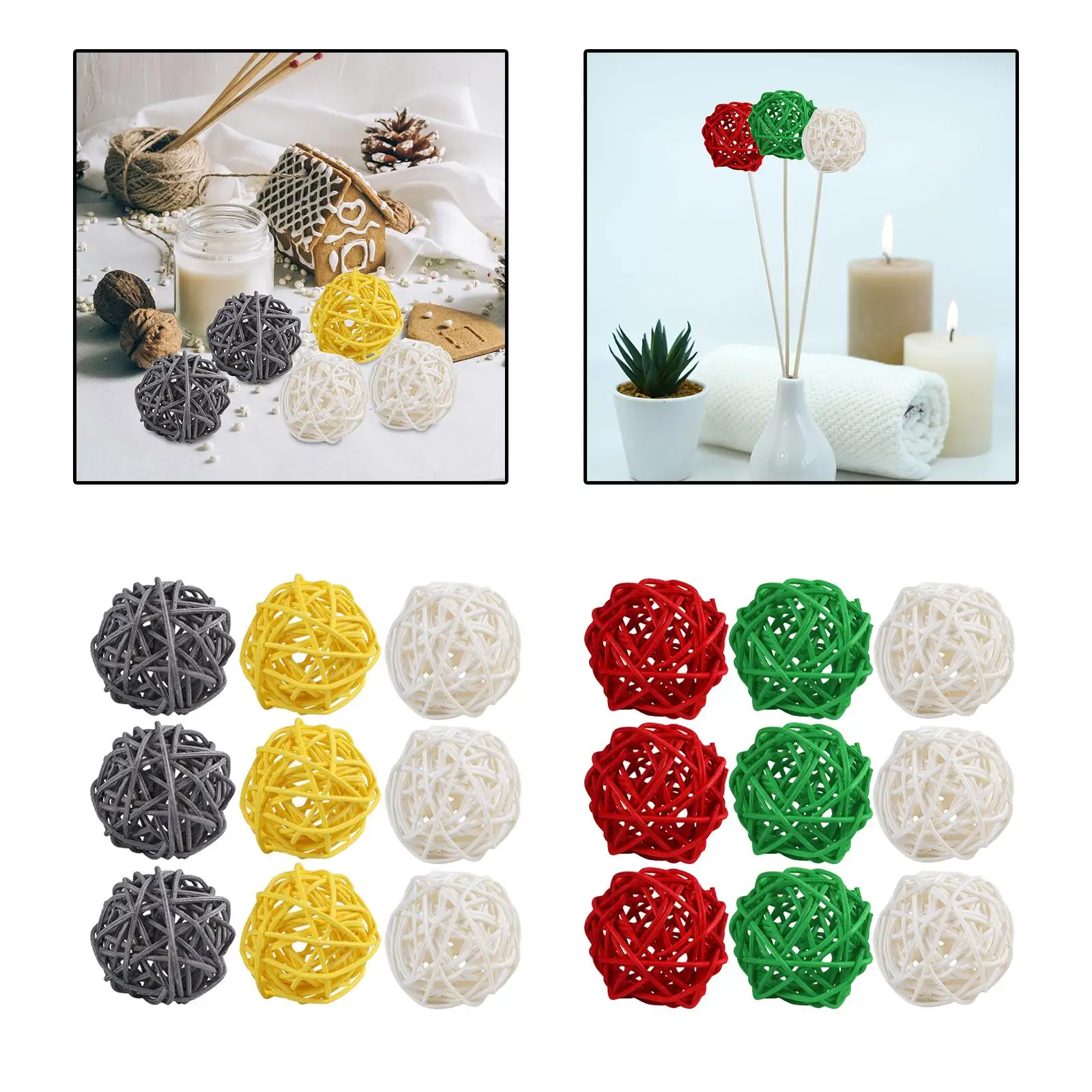 9 шт., декоративные шарики из ротанга, 3 цвета, 2,4 дюйма 
9 шт., декоративные шарики из ротанга, 3 цвета, 2,4 дюйма