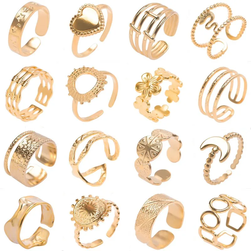 Multistyle Gold Color Stainless Steel Rings For Women Men Jewelry Open Adjustable Heart Sun Moon Irregular Geometric Bague Femme
Multistyle Gold Color Stainless Steel Rings For Women Men Jewelry Open Adjustable Heart Sun Moon Irregular Geometric Bague Femme