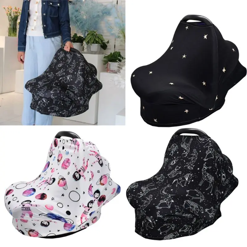 

4-in-1 Multi-use Baby Stretchy Cover Car Seat Canopy/Nursing Cover/Shopping Cart Cover/Infinity Scarf Perfect Gift for Baby