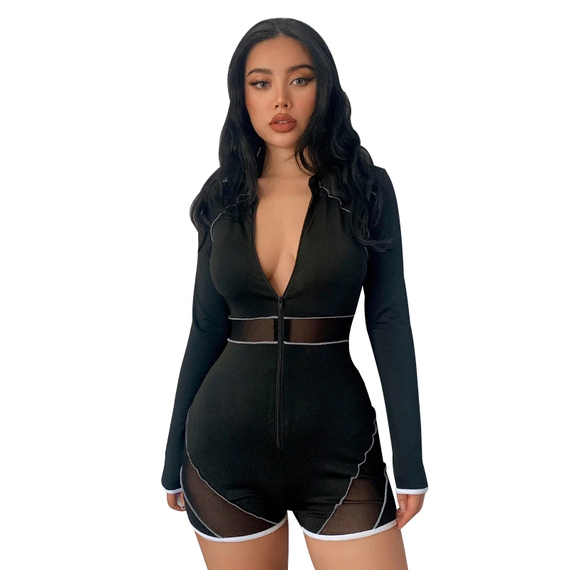Zipper Short Jumpsuit Women Mesh See Through Patchwork Bodysuit Rompers 2022 Fashion Skinny Street Style Sexy Playsuits Outfits
Zipper Short Jumpsuit Women Mesh See Through Patchwork Bodysuit Rompers 2022 Fashion Skinny Street Style Sexy Playsuits Outfits