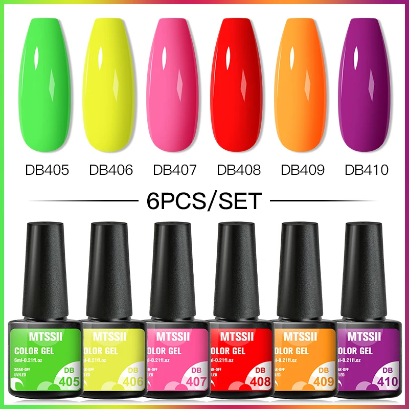 6PC/SET Gel Nail Polish Set Summer Neon Fluorescent Vernis Semi Permanent Hybrid Gel Varnish Soak Off UV LED Nail Art Varnish
6PC/SET Gel Nail Polish Set Summer Neon Fluorescent Vernis Semi Permanent Hybrid Gel Varnish Soak Off UV LED Nail Art Varnish