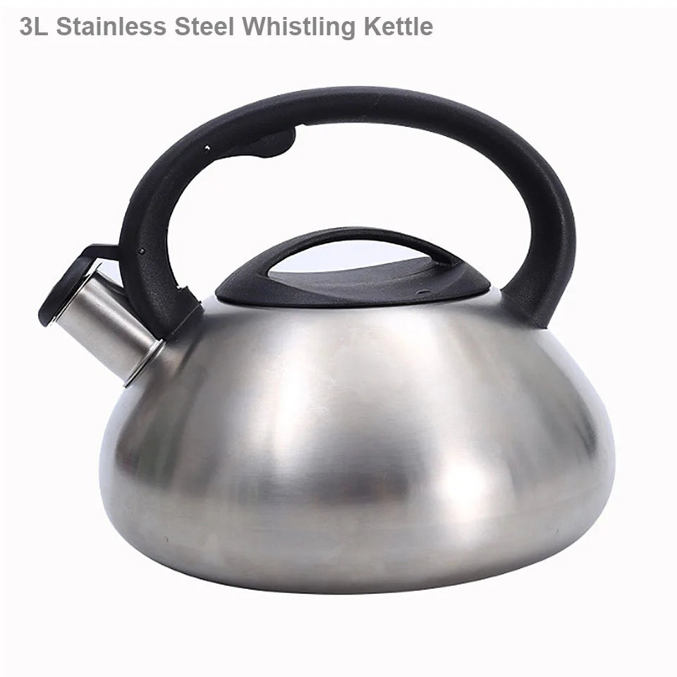 

Свисток для чайника, чайник из нержавеющей стали со свистком, газовая плита, индукционный металлический чайник, посуда для кемпинга с кипящей водой, 3 л