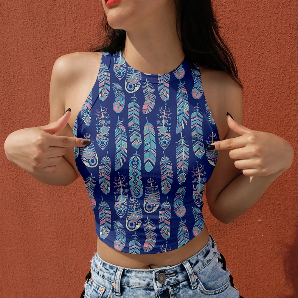 Summer Street Style Ladies Feather Print Sexy Camisole Cropped Sleeveless Tank Top
Summer Street Style Ladies Feather Print Sexy Camisole Cropped Sleeveless Tank Top