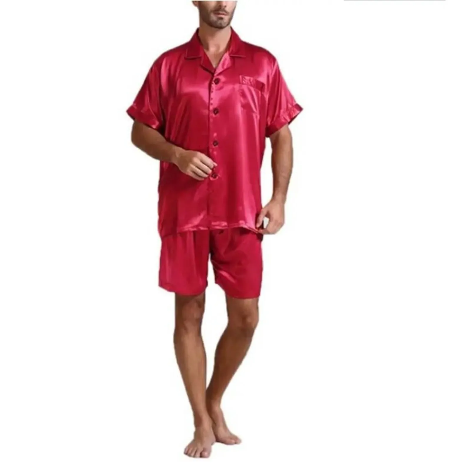 Men Solid Color Smooth 2Pcs Pajamas Suits Fashion Sets Satin Silk Short Sleeve Sleepwear Nightwear Homewear Tops+Shorts 
Men Solid Color Smooth 2Pcs Pajamas Suits Fashion Sets Satin Silk Short Sleeve Sleepwear Nightwear Homewear Tops+Shorts