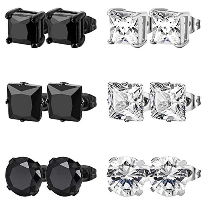 6 Pairs Stainless Steel Stud Earrings Set Hypoallergenic Earrings Set with Cubic Zirconia Stud Earrings Unisex Black Steel
6 Pairs Stainless Steel Stud Earrings Set Hypoallergenic Earrings Set with Cubic Zirconia Stud Earrings Unisex Black Steel