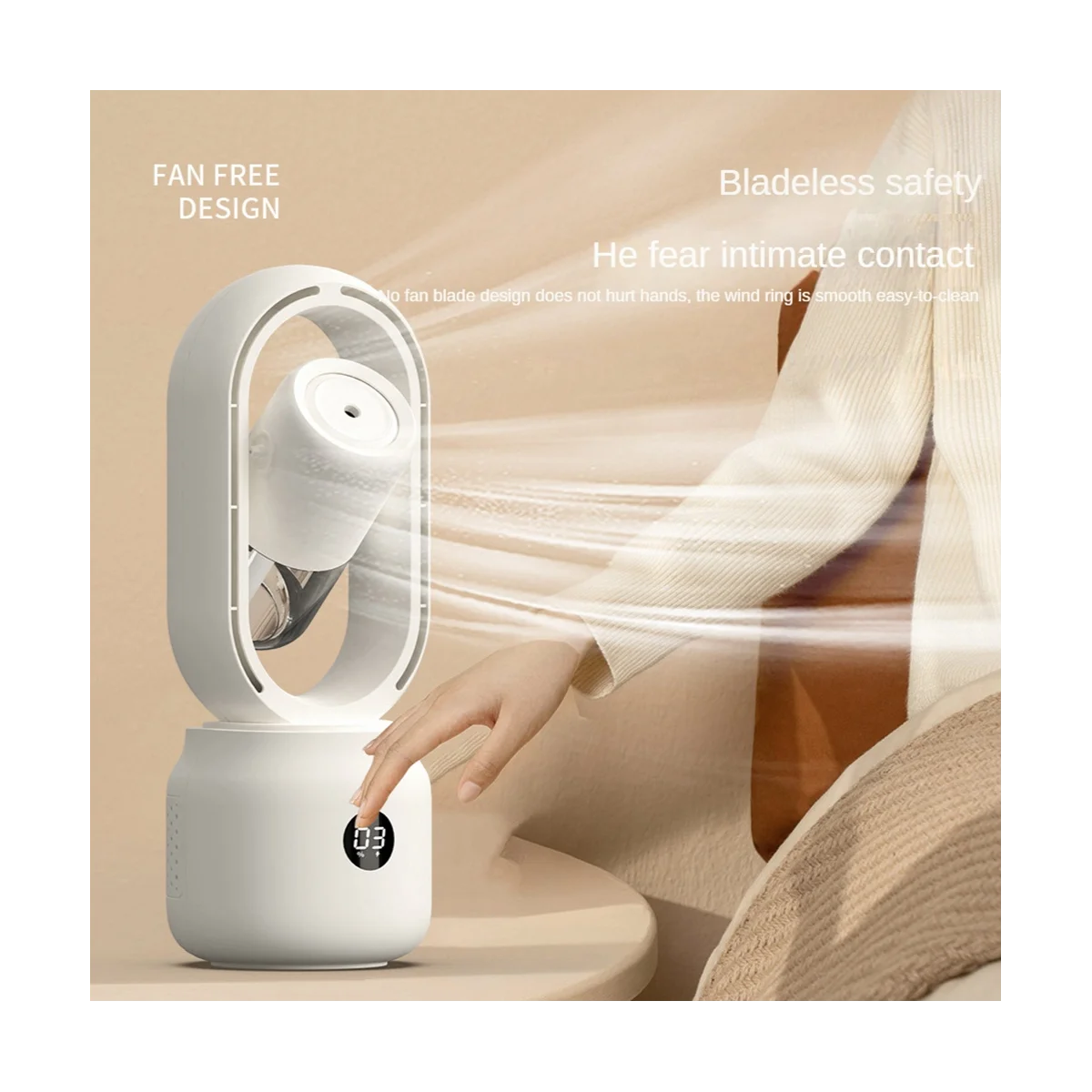 Portable Bladeless Fan LED Display Desktop Humidification Air Cooler Fan Spray Refrigeration Silent Fan for Office
Portable Bladeless Fan LED Display Desktop Humidification Air Cooler Fan Spray Refrigeration Silent Fan for Office