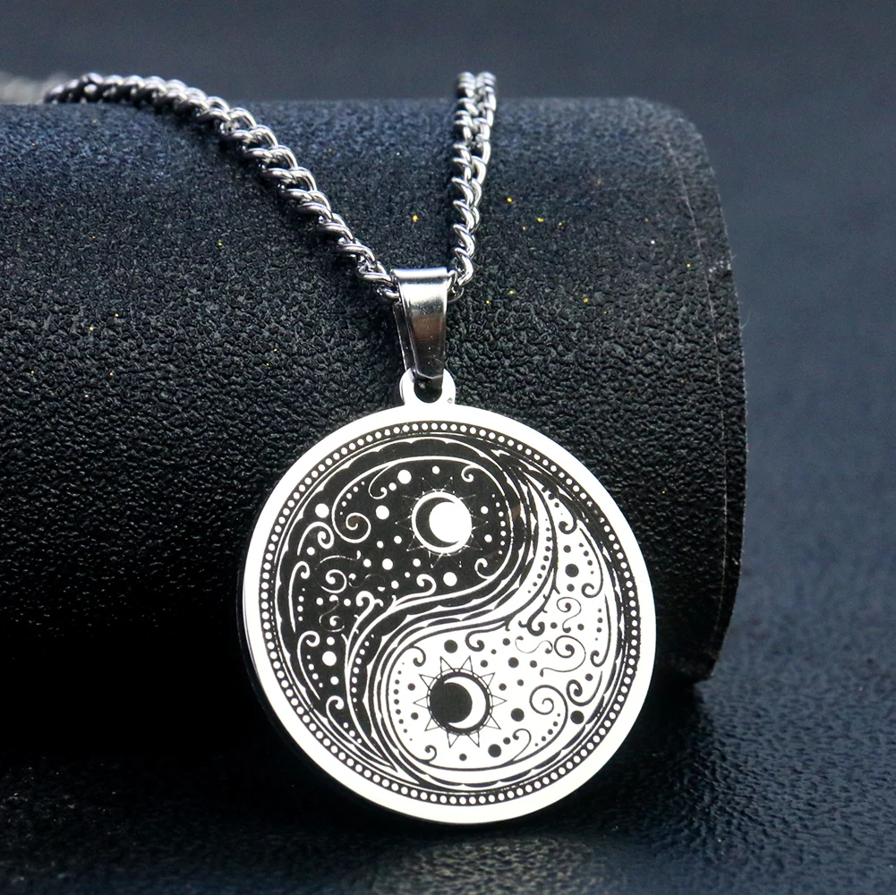 

Classic Chinese Tai Chi Yin-Yang Pendant Necklace for Women Men Retro Ethnic Sweater Chain Taoist Amulet Stainless Steel Jewelry