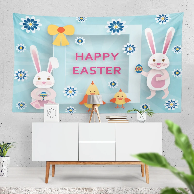 

Easter Bunny Eggs Tapestry Wall Hanging Wood Grain Tapestry Decorative Blanket Fabric Living Room Bedroom Home Decoration