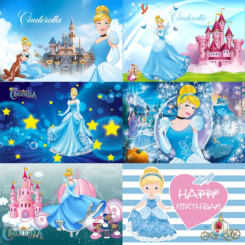 

Disney Cinderella Photo Backdrop Girls Happy Birthday Party Kids Castle Photograph Background Banner Decoration Studio Prop