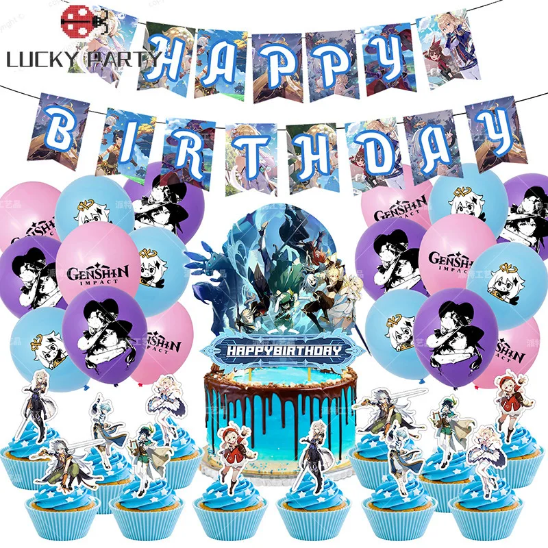 

Birthday Party for Genshin Impact Party Supplies Birthday Decorations Includes Balloons Cake Toppers Cupcake Toppers