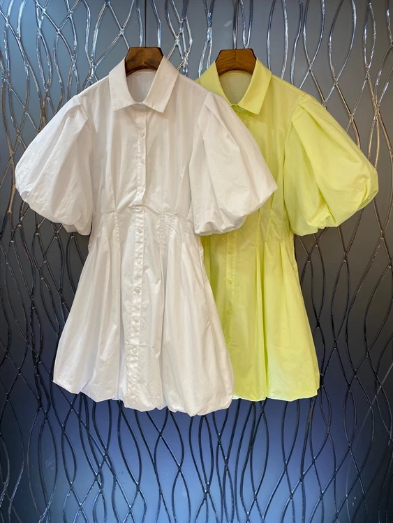 2022 new women fashion lantern short-sleeved waist A-line hem solid color dress 522
2022 new women fashion lantern short-sleeved waist A-line hem solid color dress 522