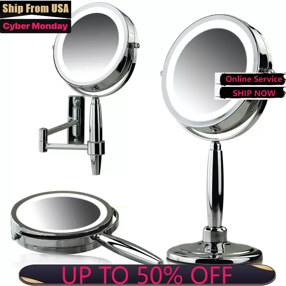 Makeup Mirror with Lights and Magnification, 8.5'' 3 Color Tone 1X 5X Double Side Spinning Circle LED, Easy Switch to Wall Mount
Makeup Mirror with Lights and Magnification, 8.5'' 3 Color Tone 1X 5X Double Side Spinning Circle LED, Easy Switch to Wall Mount