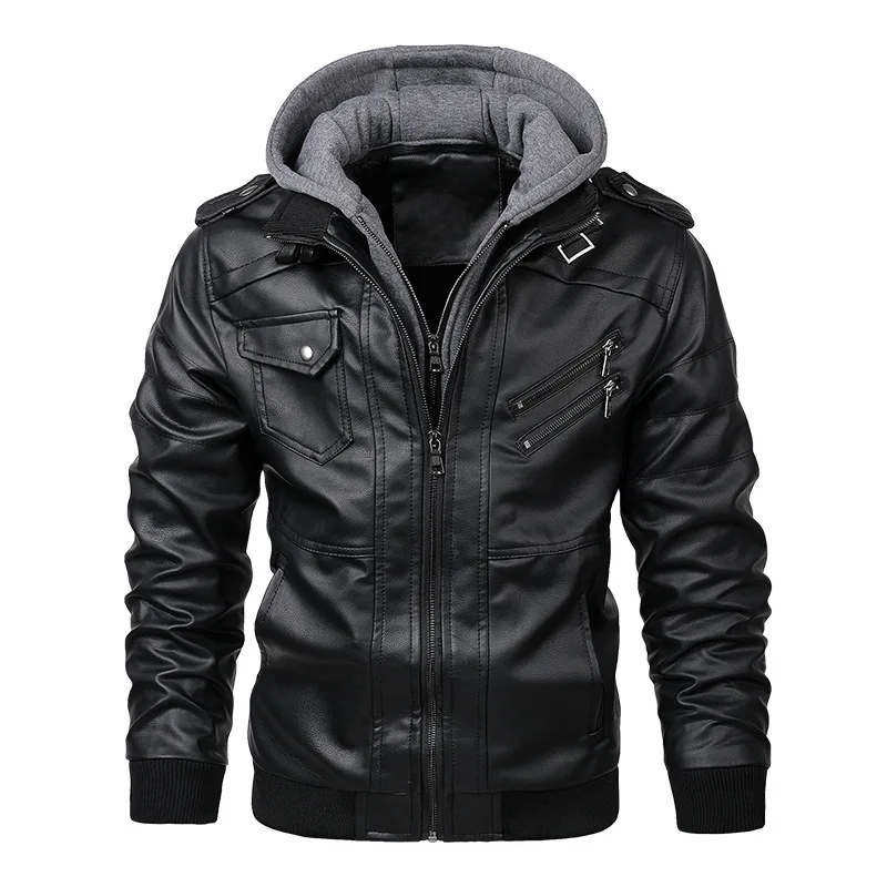 

Мужская мотоциклетная кожаная куртка, черная ветровка с капюшоном, теплая байкерская куртка из искусственной кожи, европейские размеры 3XL, верхняя одежда на осень-зиму 2022