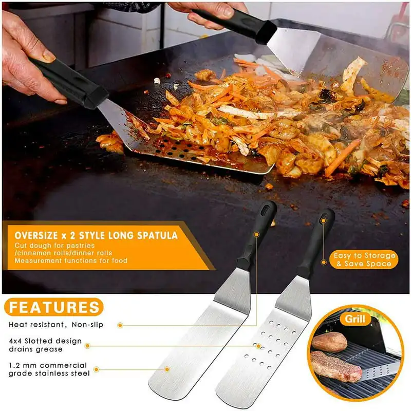 Griddle Accessories Kit, Exclusive BBQ Grill Tools Spatulas Set for Blackstone and , Stainless Steel Flat Top Grill Accessories 
Griddle Accessories Kit, Exclusive BBQ Grill Tools Spatulas Set for Blackstone and , Stainless Steel Flat Top Grill Accessories