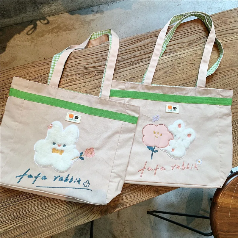 Flower Rabbit Embroidery Women Canvas Shoulder Bag Double Side Female Plaid Large Shopping Bags Girls Student Book Tote Handbags
Flower Rabbit Embroidery Women Canvas Shoulder Bag Double Side Female Plaid Large Shopping Bags Girls Student Book Tote Handbags