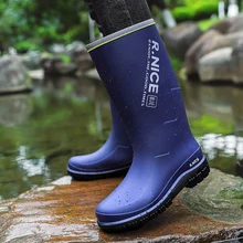 Mens Rain Boots Outdoor Fashion Plus Warm Waterproof Shoes Black Red Anti-Slip Ankle Rain Boots Fisherman Fishing Shoes
