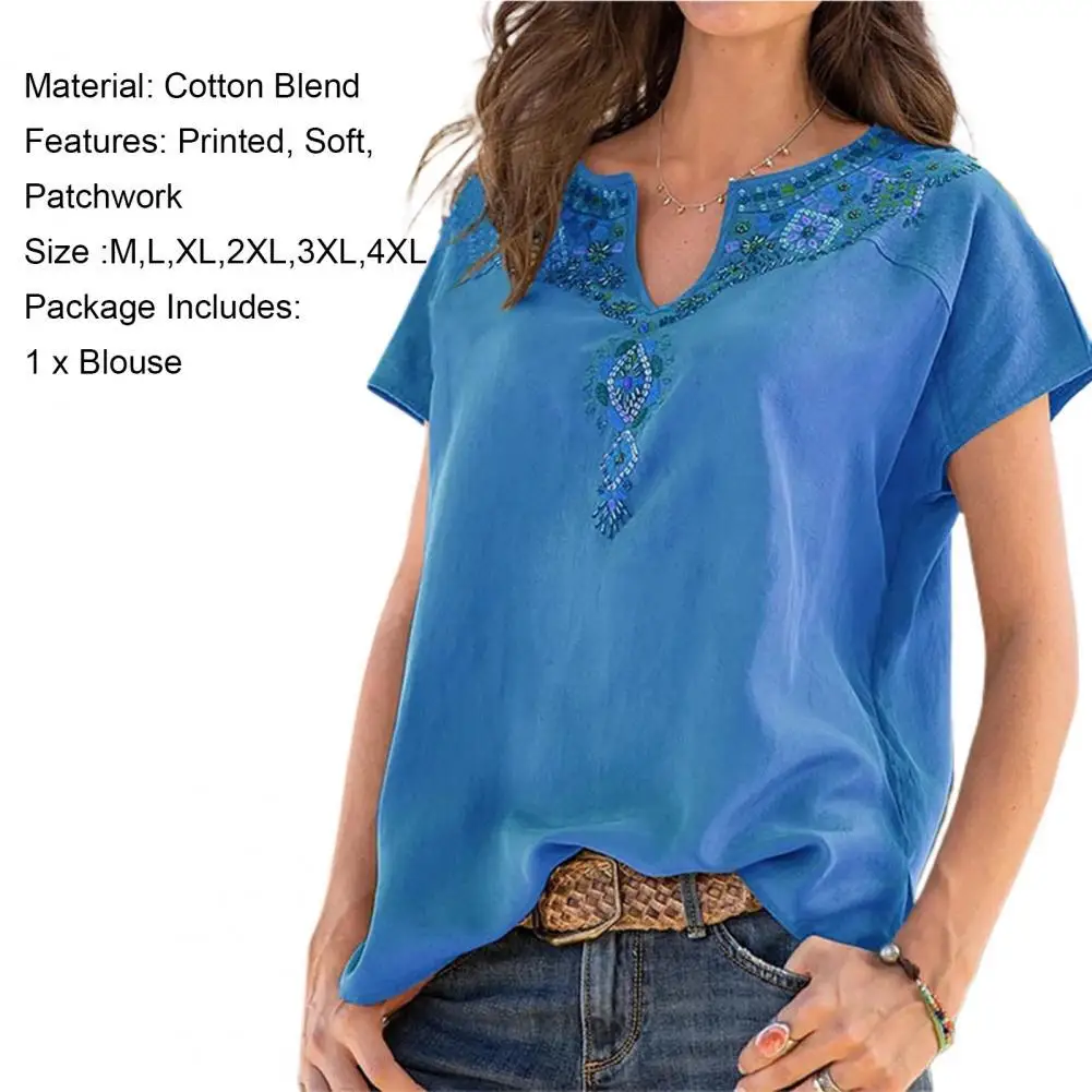 Women Blouse Ethnic Style Printed Patchwork Spring Summer Loose-fitting Pure Color T-shirt for Daily Wear
Women Blouse Ethnic Style Printed Patchwork Spring Summer Loose-fitting Pure Color T-shirt for Daily Wear