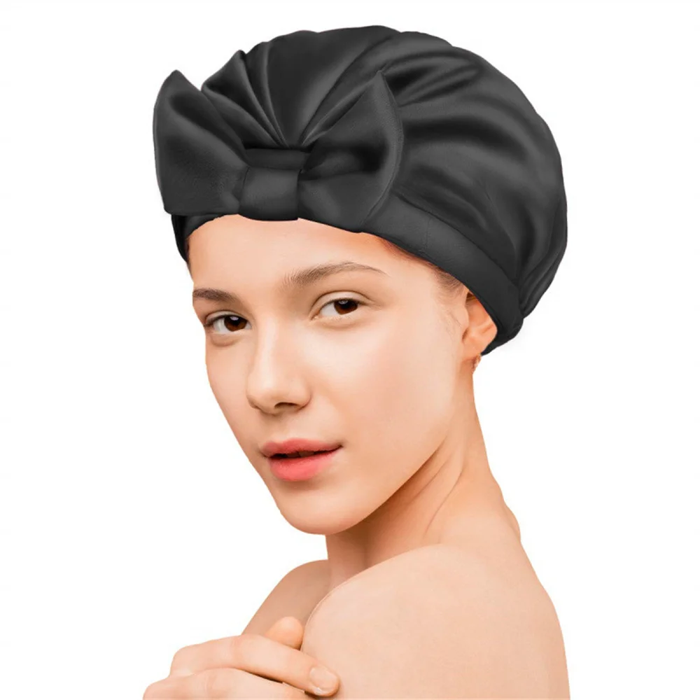 

Solid Color Shower Cap Female Bathroom Waterproof Bath Household Stretch Bow Oil-proof Cigarette Bag Headgear Hat Nightcap