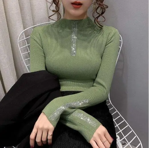 Half Turtleneck Autumn Women Fashion Elegant Sexy Sequin Sweater Solid Color Half Turtleneck Long Sleeve Knit Sweater
Half Turtleneck Autumn Women Fashion Elegant Sexy Sequin Sweater Solid Color Half Turtleneck Long Sleeve Knit Sweater