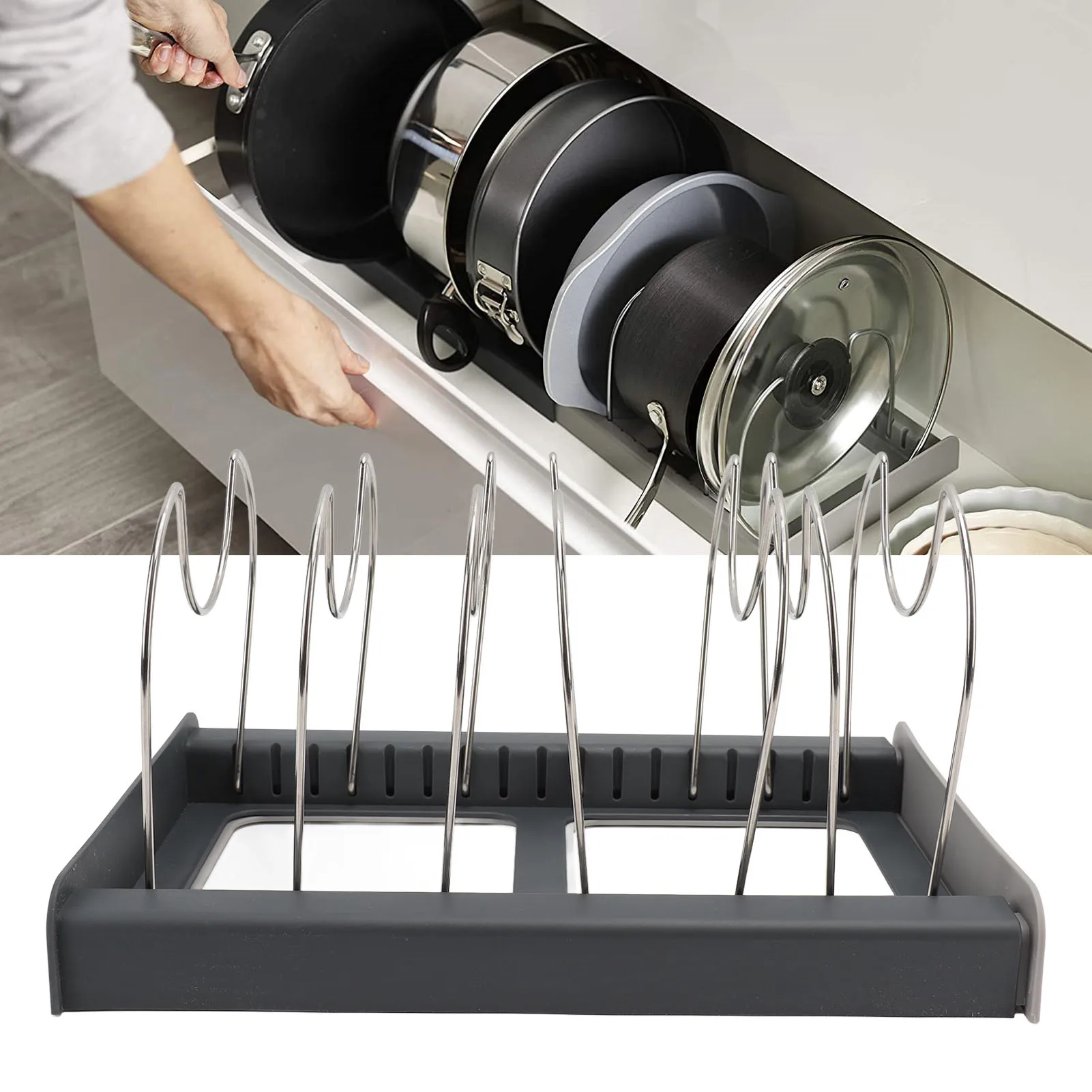 

1pc Kitchen Organizer Pot Lid Rack Stainless Steel Spoon Holder Shelf Cooking Dish Pan Cover Stand Accessories Novel Gadgets