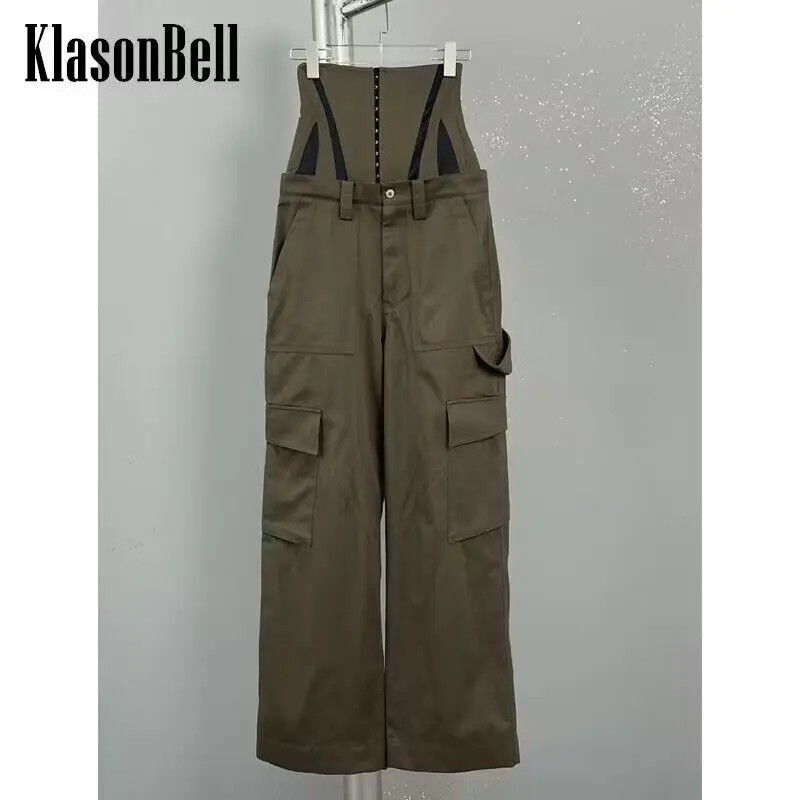 

4.29 KlasonBell Sense of Design Fashion Detachable Corset Fishbone Spliced High Waist Straight Cargo Pants Women