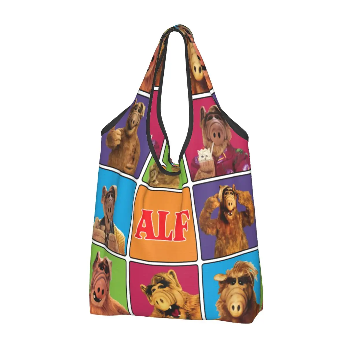 

Alien Life Form ALF Meme Collage Groceries Tote Shopping Bags Fashion Sci Fi TV Show Shoulder Shopper Bags Handbags