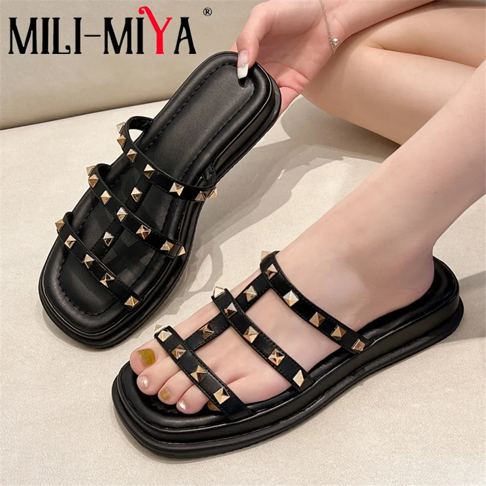 MILI-MIYA Classic Rivet Women Cow Leather Sandals Round Toe Flat Platform Heels Big Size 34-40 Slip On Casual Street Summer Shoe
MILI-MIYA Classic Rivet Women Cow Leather Sandals Round Toe Flat Platform Heels Big Size 34-40 Slip On Casual Street Summer Shoe