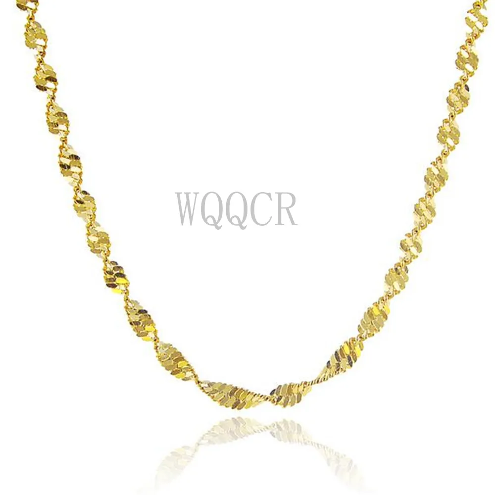 

1PCS Women's High Jewelry 2MM 18 K Gold Double Water Wave Chain Necklace Charm Gold Necklace 16" 18" 20" 22" 24" 26" 28" 30"