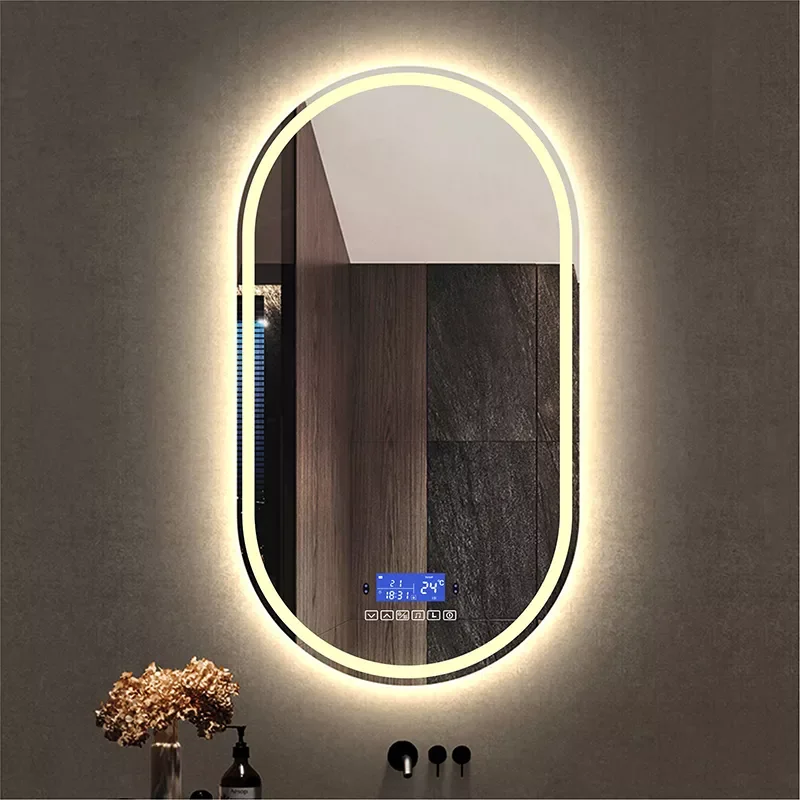 Oval LED Vanity Bathroom Mirror Whit 3 color Light+Bluetooth+Intelligent defogging+Human-body induction Makeup Frameless mirror
Oval LED Vanity Bathroom Mirror Whit 3 color Light+Bluetooth+Intelligent defogging+Human-body induction Makeup Frameless mirror