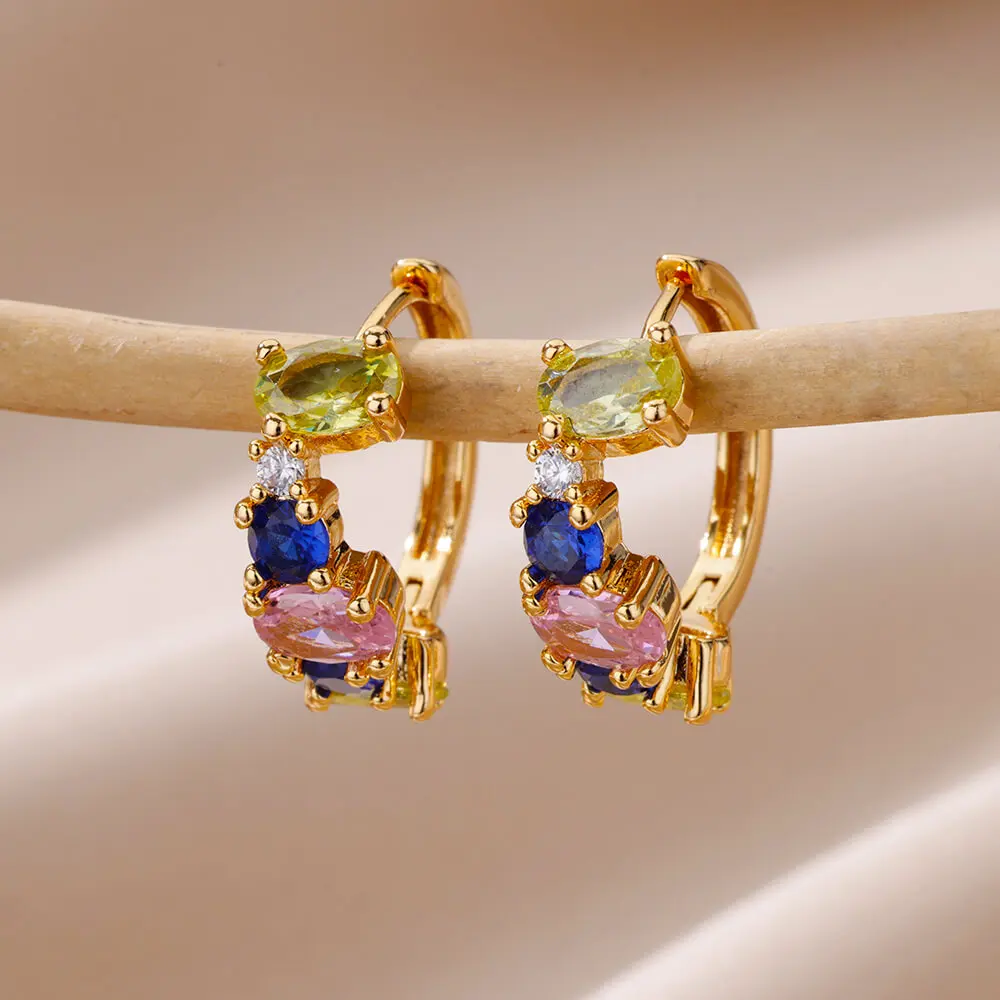 Colored Oval Cubic Zircon Hoop Earrings For Women 2023 Trending Gold Color Stainless Steel Round Earrings Wedding Jewelry Gifts
Colored Oval Cubic Zircon Hoop Earrings For Women 2023 Trending Gold Color Stainless Steel Round Earrings Wedding Jewelry Gifts