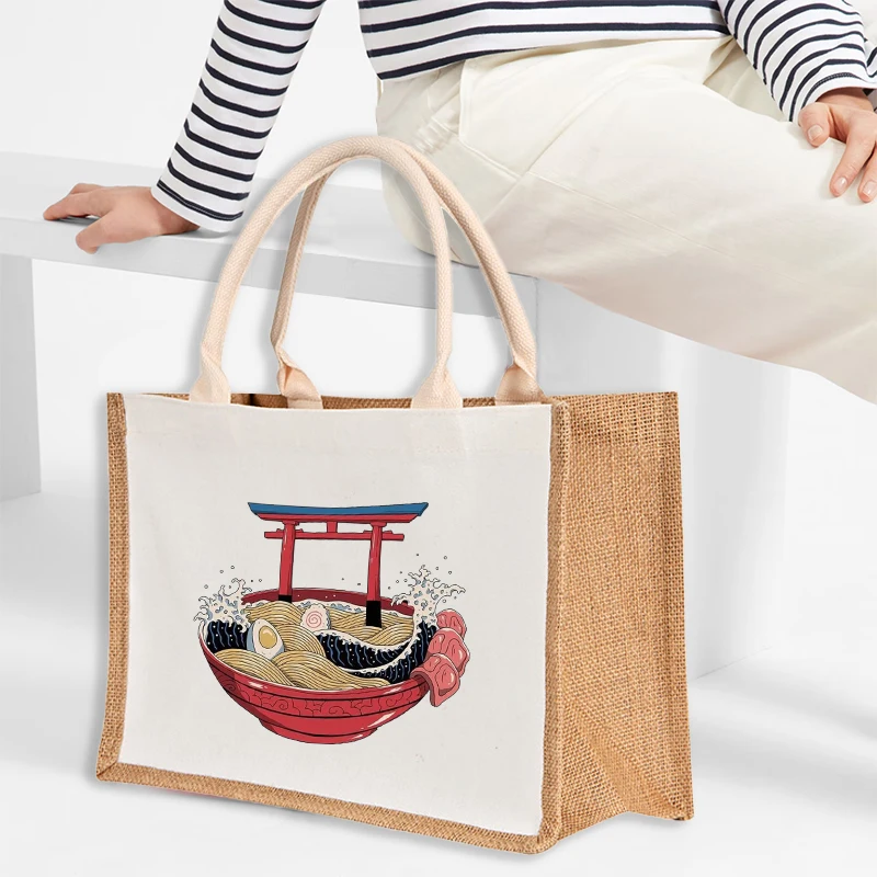 Japan Ukiyo-e Print Women Tote Bag Burlap Handbag Reusable Beach Jute Shopping with Handle Large Capacity Sundries Storage Bag
Japan Ukiyo-e Print Women Tote Bag Burlap Handbag Reusable Beach Jute Shopping with Handle Large Capacity Sundries Storage Bag