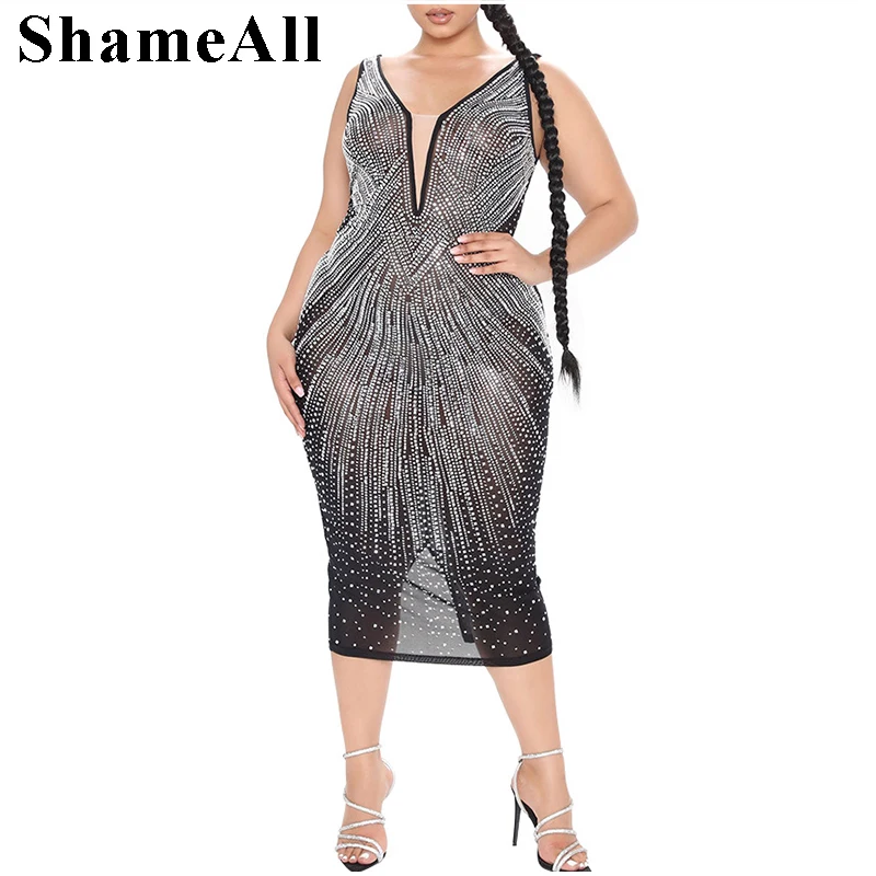 Plus Size Sexy Club Sequin Glitter Diamond Midi Bdandage Dress 4XL summer Ladies Sheer Mesh Bandage Crystal Party Bodycon Dress
Plus Size Sexy Club Sequin Glitter Diamond Midi Bdandage Dress 4XL summer Ladies Sheer Mesh Bandage Crystal Party Bodycon Dress