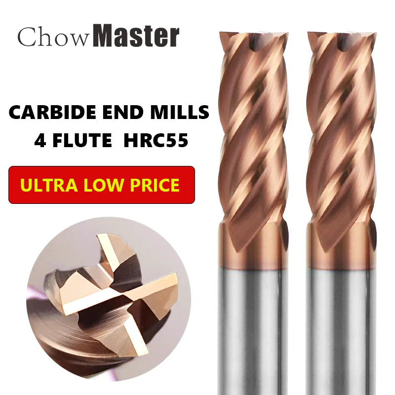 

CNC Carbide End Mill Tungsten Machine Tool 4 Flutes Metal Steel Key Face Square Mill Drill Bit 6 8 12 Shank Milling Cutter