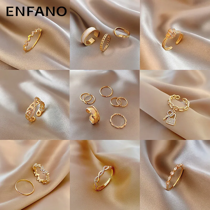 

Enfano Korean Style Sense of Design Ins Fashion Unique Geometric Ring TikTok Set as in Same Style Index Finger European
