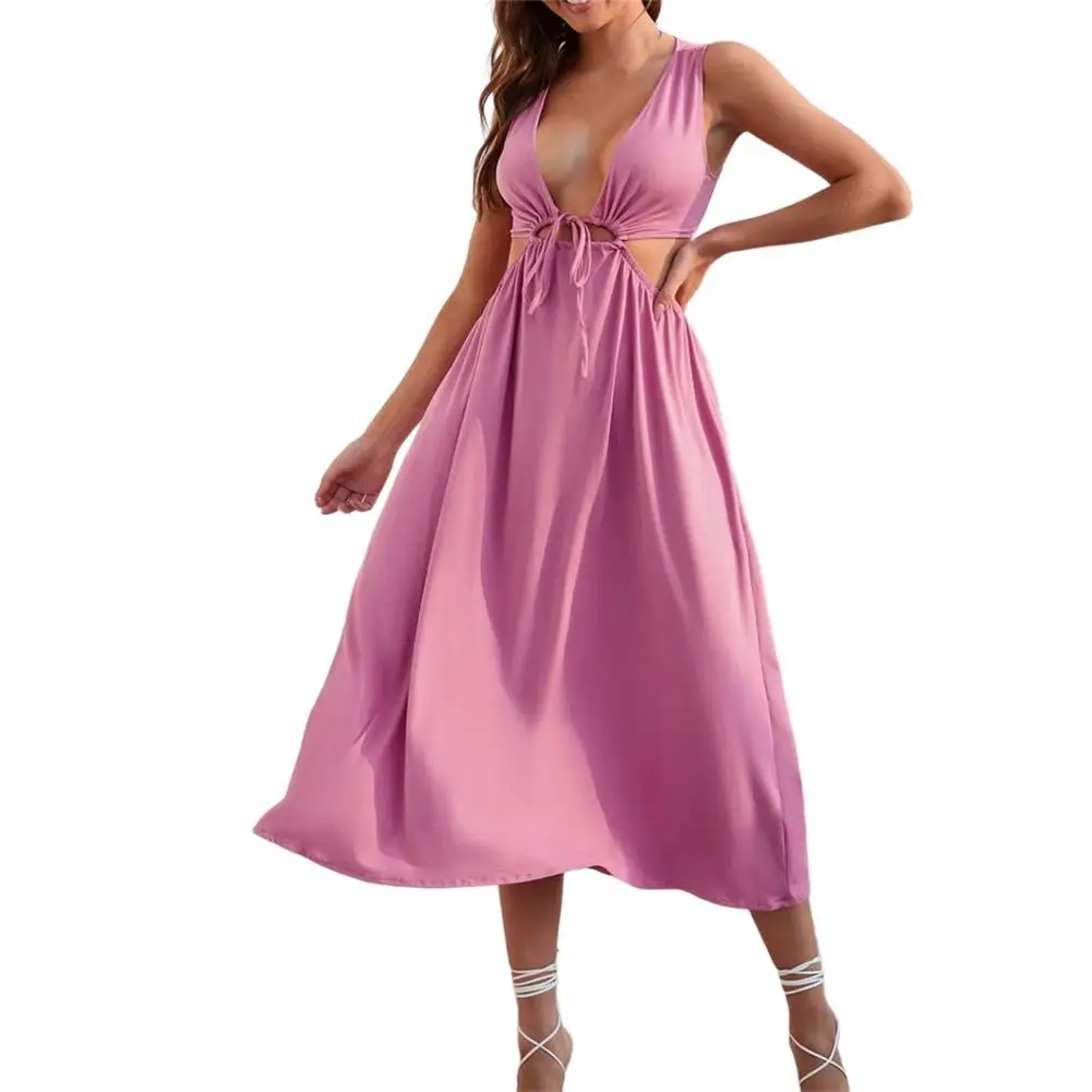 Beach Dress Women Summer Deep V-neck High-Waist Front Bandage Sleeveless Sexy Waist Hollow Pleated Large Hem Vest Dress Partyr
Beach Dress Women Summer Deep V-neck High-Waist Front Bandage Sleeveless Sexy Waist Hollow Pleated Large Hem Vest Dress Partyr